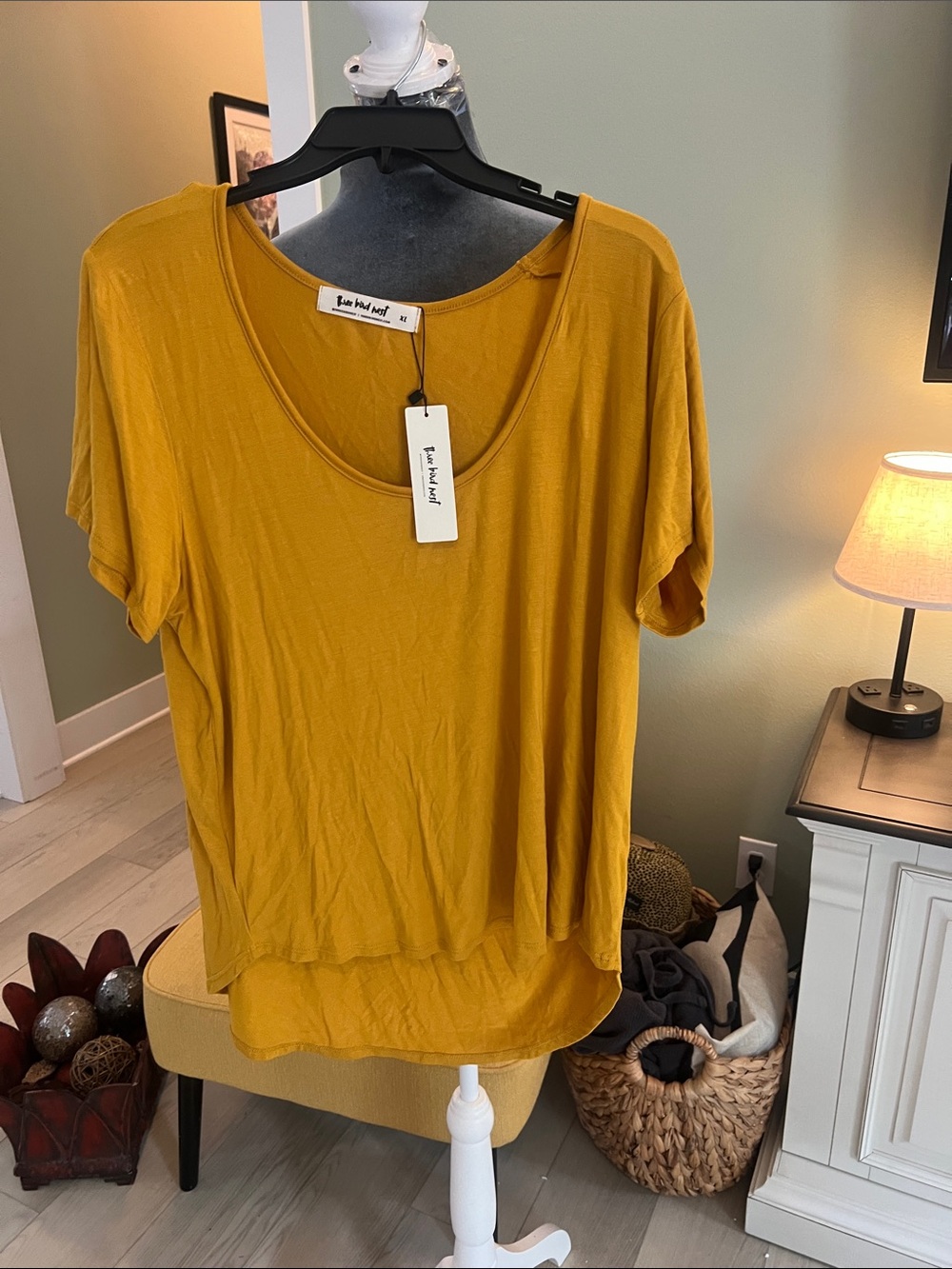 Three Bird Nest Mustard Short Sleeve Scoop Neck Tee